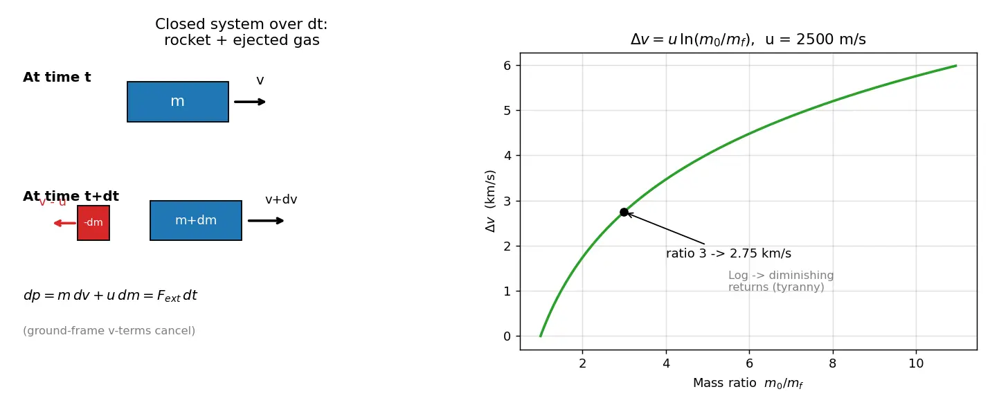 Figure — Systems with variable mass — rocket equation derivation preview