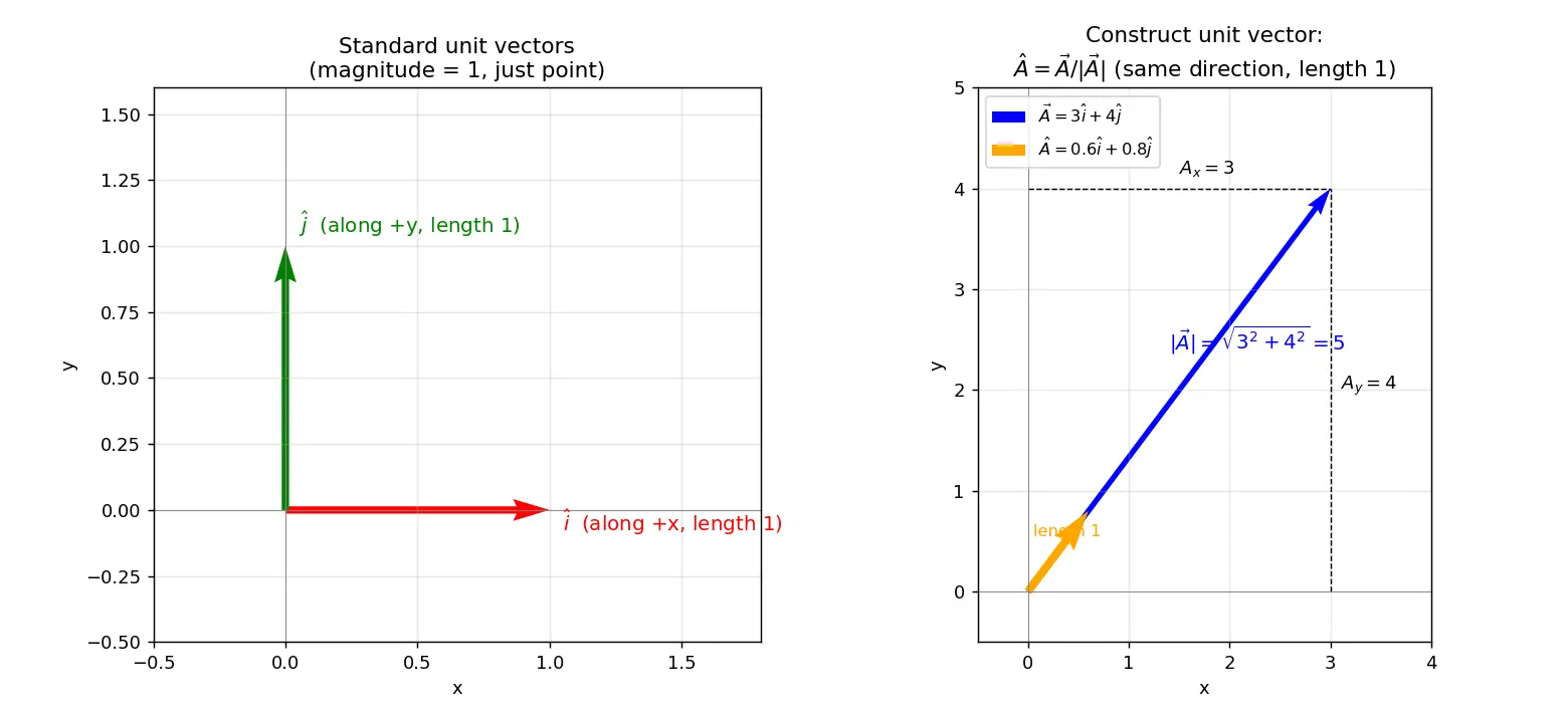 Figure — Unit vectors — î, ĵ, k̂; constructing unit vector