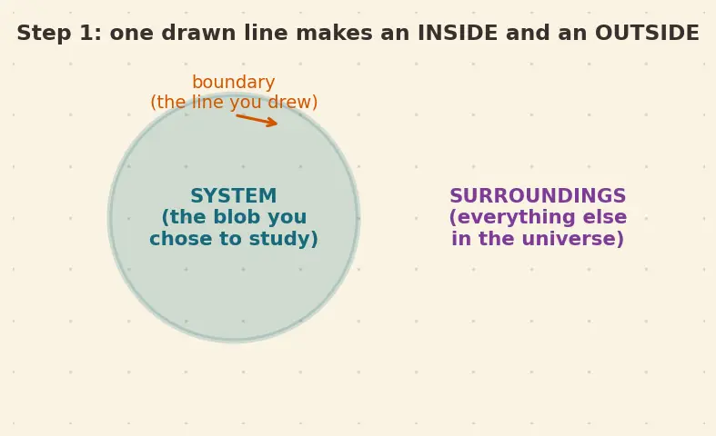 Figure — System vs surroundings; open, closed, isolated