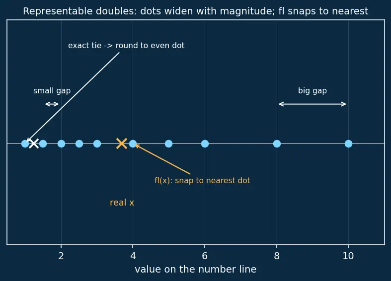 Figure — Floating point gotchas — catastrophic cancellation, associativity failure