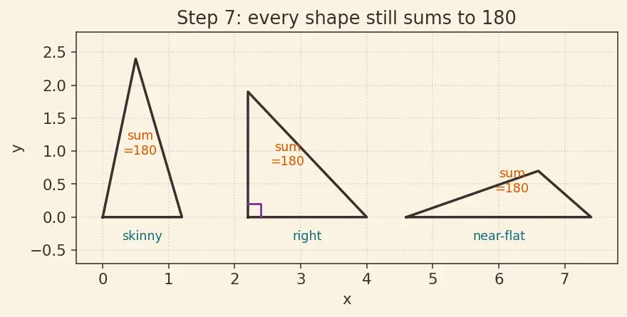 Figure — Triangle properties — angle sum = 180°, exterior angle theorem