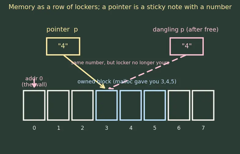 Figure — Common memory errors — null dereference, buffer overflow, use-after-free, double free, memory leak
