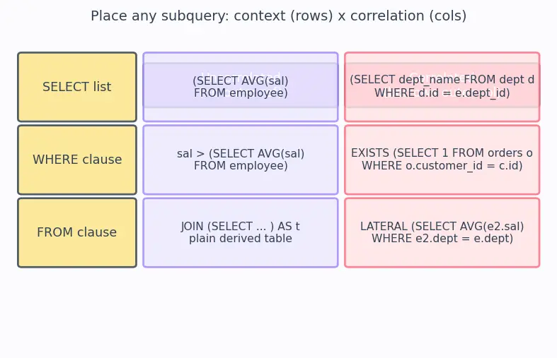 Figure — Subqueries — correlated vs uncorrelated