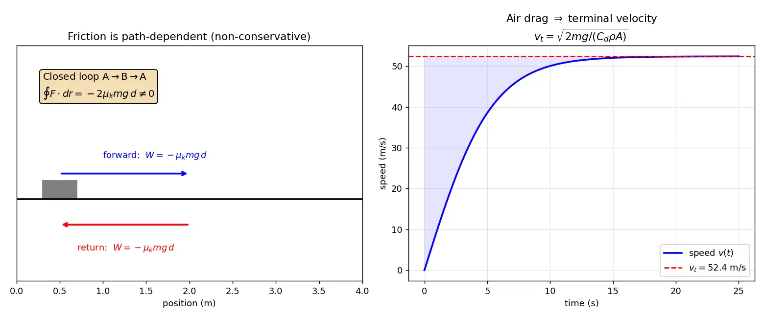 Figure — Non-conservative forces — friction, air drag