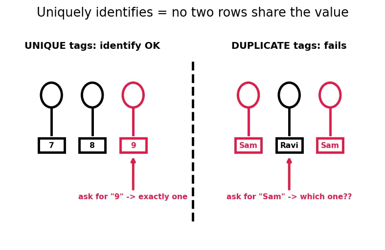 Figure — Keys — primary, candidate, super, foreign, natural vs surrogate