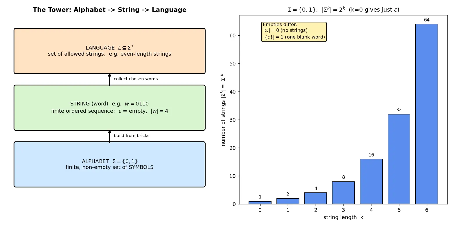 Figure — Alphabet, string, language — formal definitions