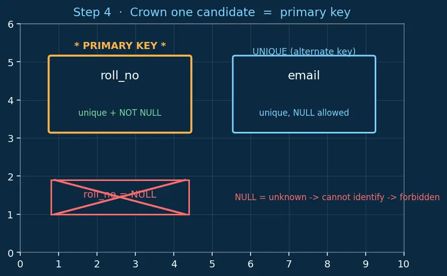 Figure — Keys — primary, candidate, super, foreign, natural vs surrogate