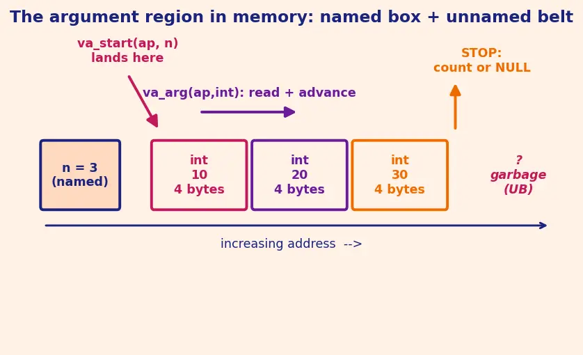 Figure — Variadic functions — va_list, va_start, va_arg, va_end
