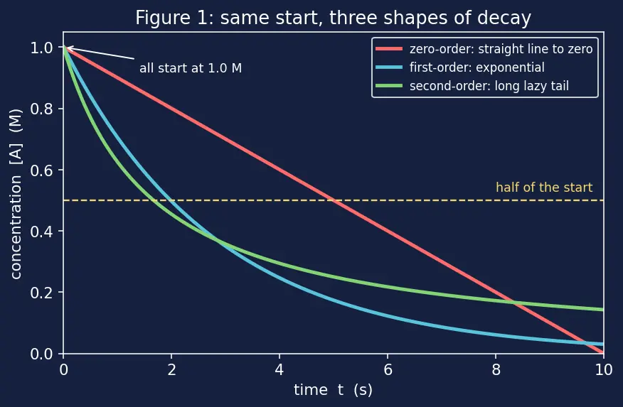 Figure — Integrated rate laws — half-life t₁ - ₂ for each order