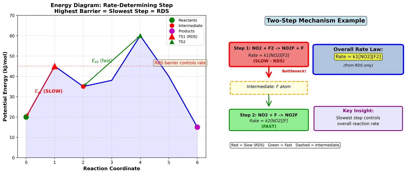 Figure — Reaction mechanisms — elementary steps, rate-determining step