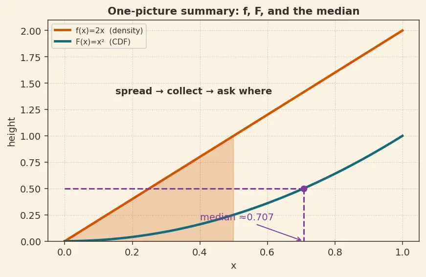 Figure — Continuous random variables — PDF, CDF, percentiles