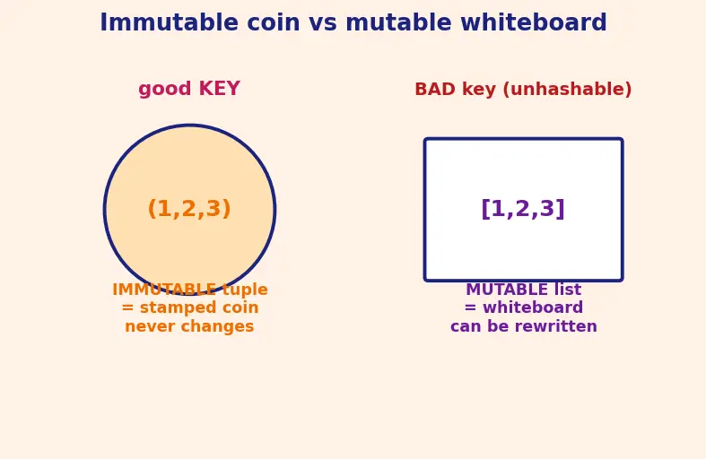 Figure — Dictionaries — key-value pairs, access, methods (keys, values, items, get, update)