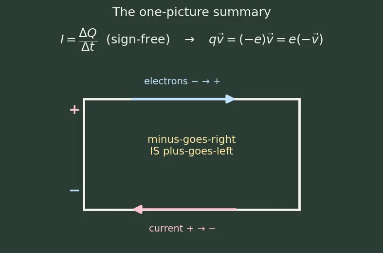 Figure — Understand conventional current vs electron flow direction