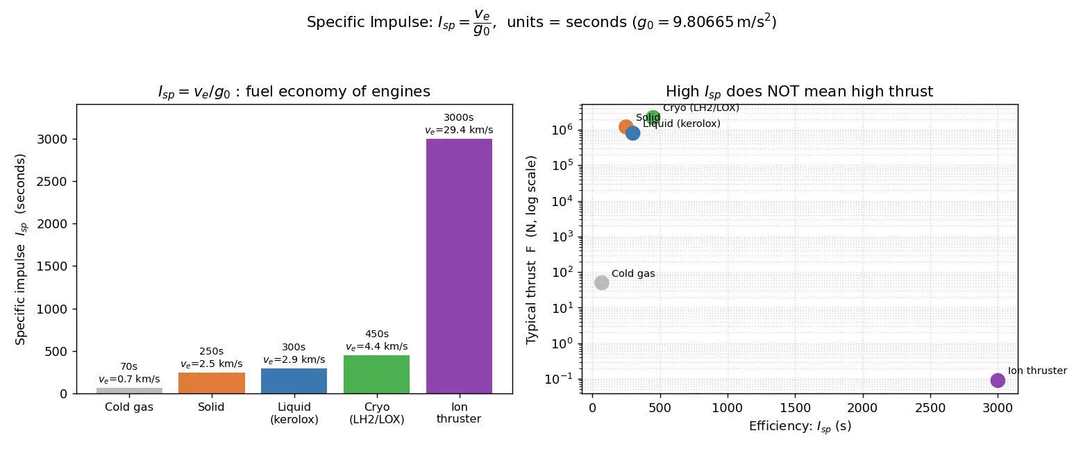 Figure — Specific impulse Isp = v_e - g₀ — definition, physical meaning, units