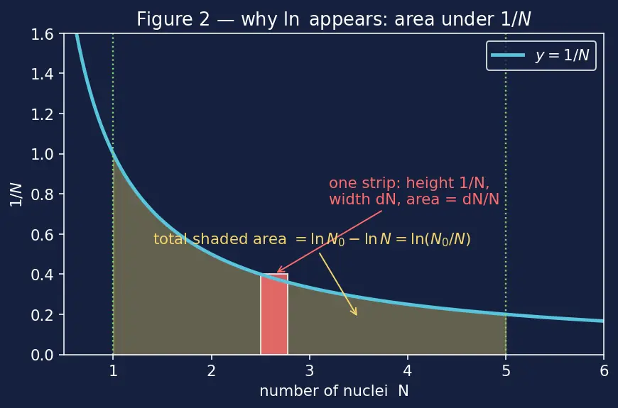 Figure — Decay law — N = N₀ e^(−λt), half-life, activity