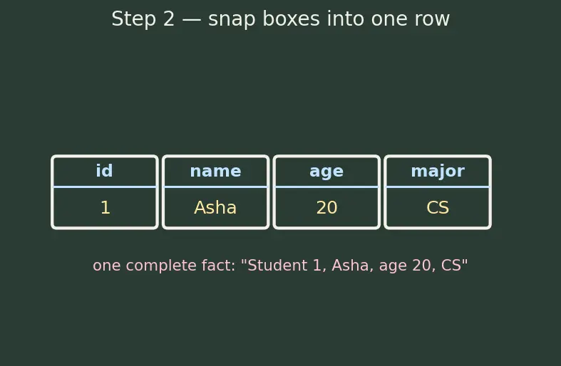Figure — Relational model — tables, rows, columns, NULL