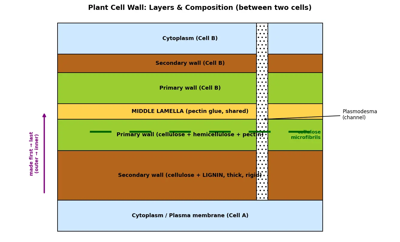 Figure — Explain the cell wall composition in plants