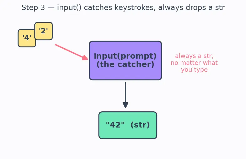 Figure — Input with `input()` — always returns string, conversion needed