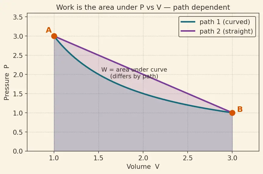 Figure — First law of thermodynamics — dU = dQ − dW, sign conventions