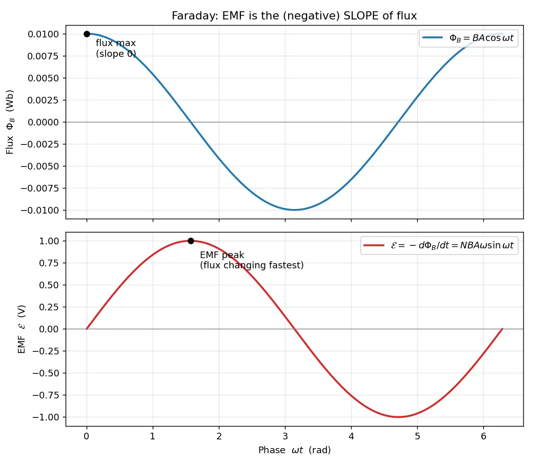 Figure — Faraday's law — EMF = −dΦ - dt