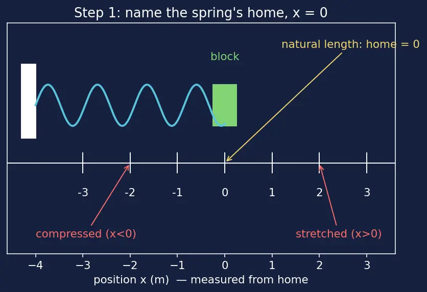 Figure — Hooke's law — spring force F = −kx