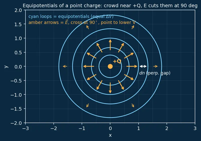 Figure — Equipotential surfaces — perpendicular to field