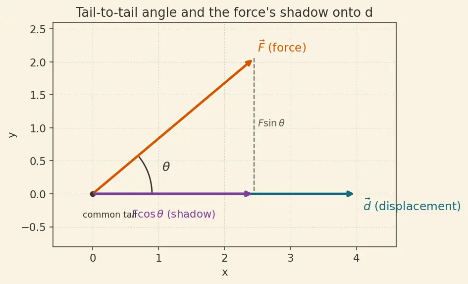 Figure — Work — definition, dot product F·d, sign convention