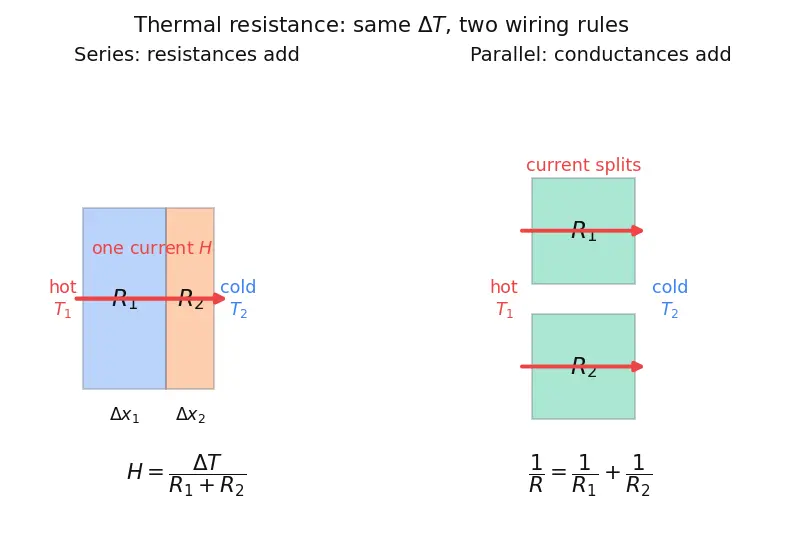 Figure — Heat transfer — conduction (Fourier's law k), convection, radiation (Stefan-Boltzmann σT⁴)