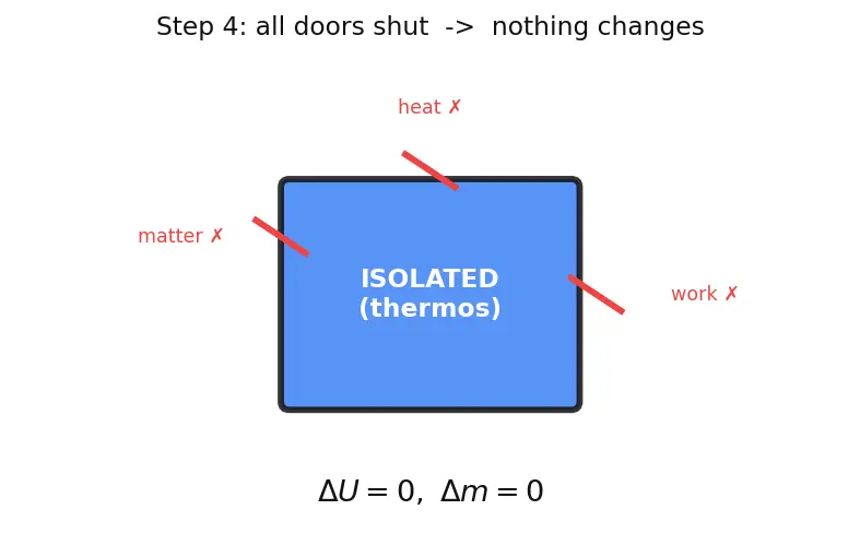 Figure — System vs surroundings; open, closed, isolated