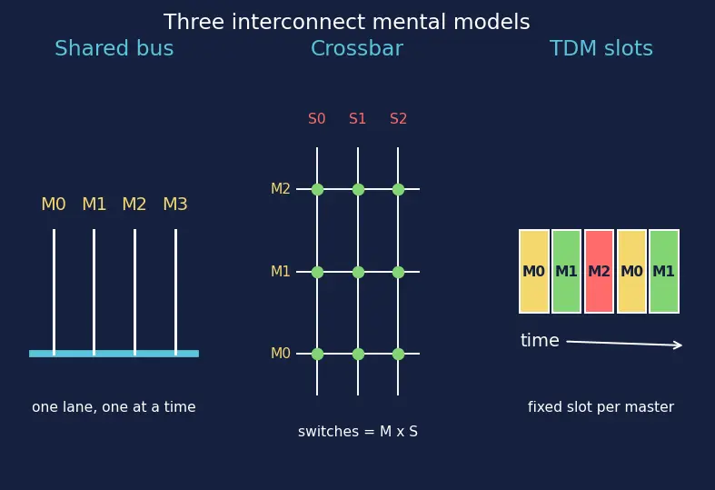 Figure — Bus topologies and arbitration