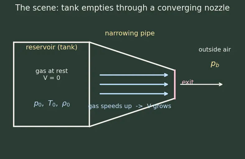 Figure — Converging nozzle — subsonic flow, Mach 1 at exit