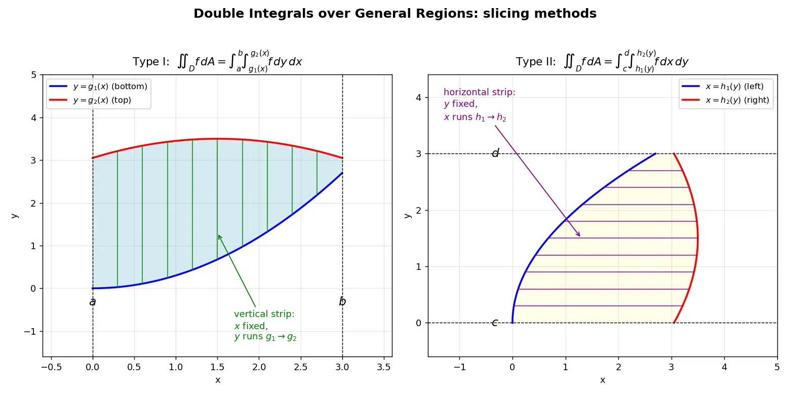 Figure — Double integrals over general regions — Type I and II