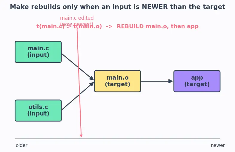 Figure — Makefiles — targets, prerequisites, recipes, variables, automatic variables
