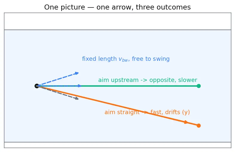 Figure — Relative motion — 1D and 2D; river-boat problems