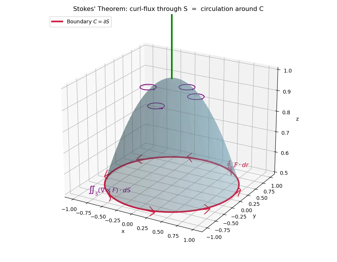 Figure — Stokes' theorem — statement, curl-circulation connection