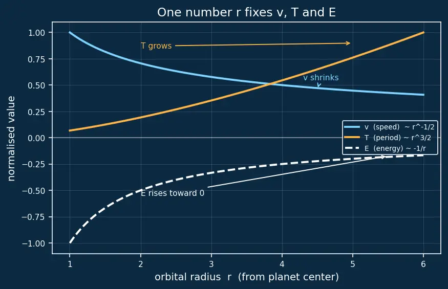 Figure — Circular orbit — velocity, period, energy