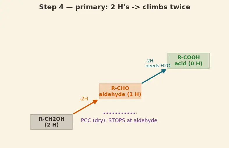 Figure — Alcohols — preparation, acidity (pKa ~16), oxidation (PCC, Jones, K₂Cr₂O₇), Lucas test