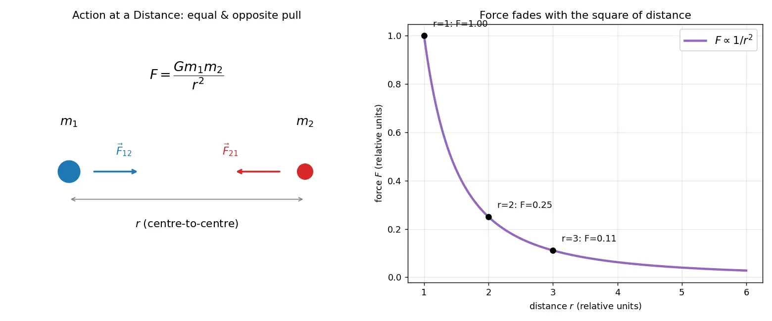 Figure — Newton's law of gravitation — universal, action at distance