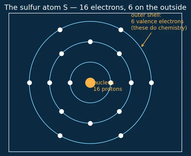 Figure — Sulfur — allotropes (rhombic, monoclinic); SO₂, SO₃; H₂SO₄ (Contact process); oxoacids of S