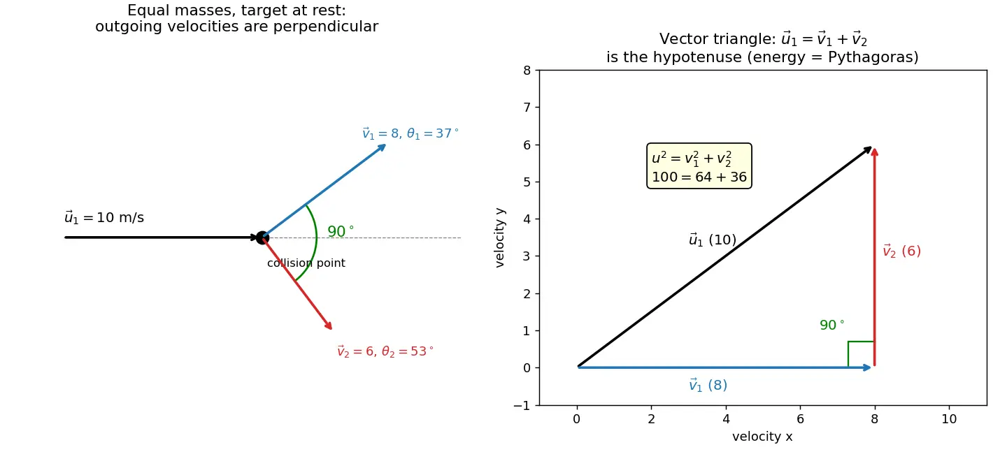 Figure — Elastic collisions — 2D -  angle relationship