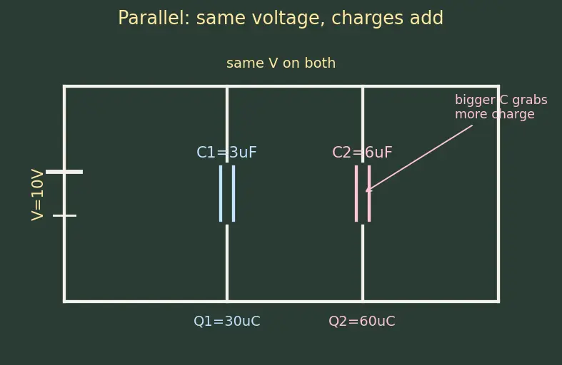 Figure — Series and parallel capacitors — derivations