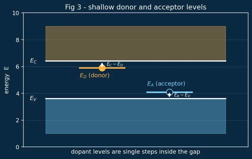 Figure — Donor - acceptor energy levels in the band gap