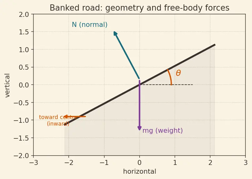 Figure — Banking of roads — derivation