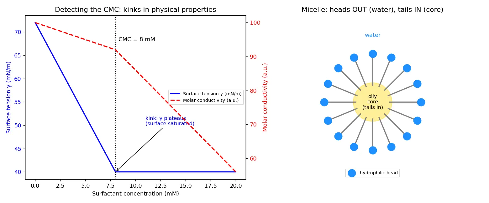 Figure — Colloids and surfactants — micelles, CMC, emulsions