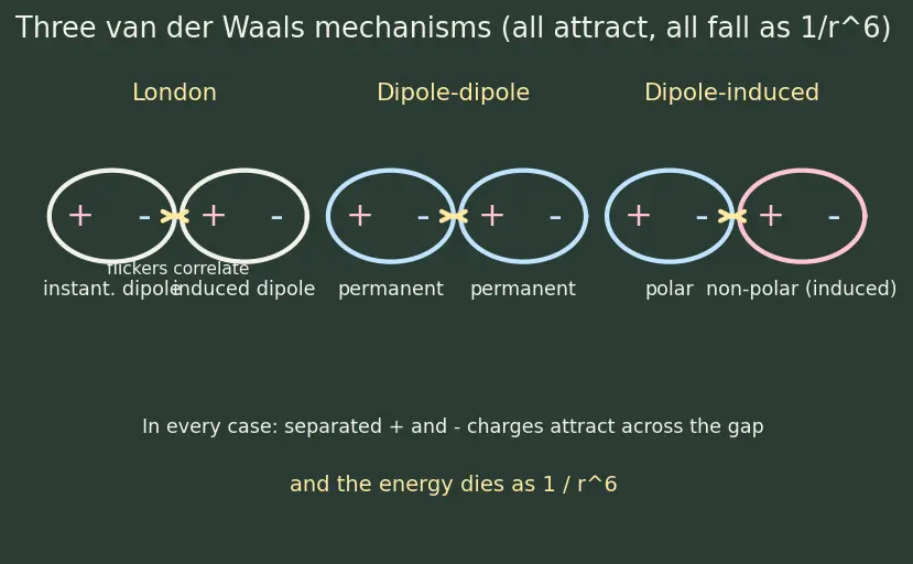 Figure — van der Waals forces — London dispersion, dipole-dipole, dipole-induced dipole
