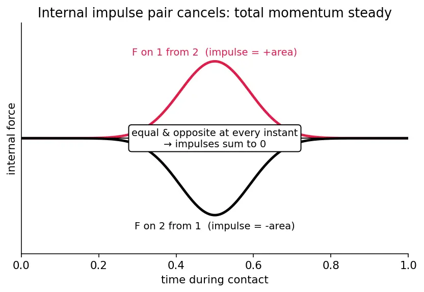 Figure — Conservation of linear momentum — derivation from Newton's third law