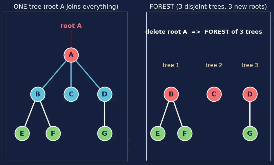 Figure — Tree terminology — root, leaf, height, depth, degree, subtree