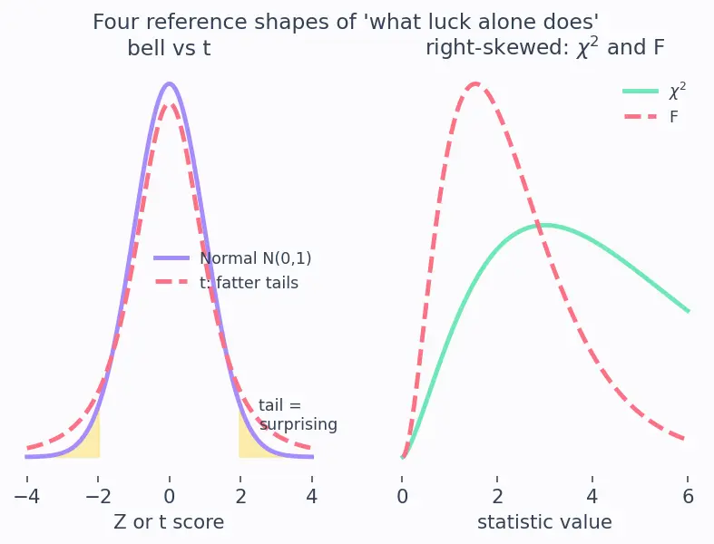 Figure — z-test, t-test, chi-squared goodness of fit, F-test