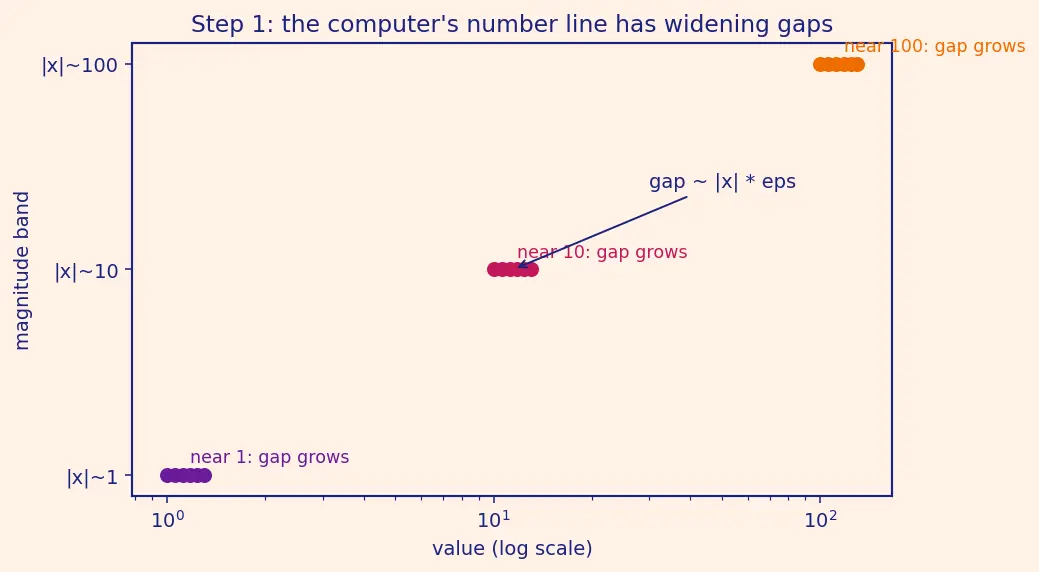 Figure — Floating point gotchas — catastrophic cancellation, associativity failure