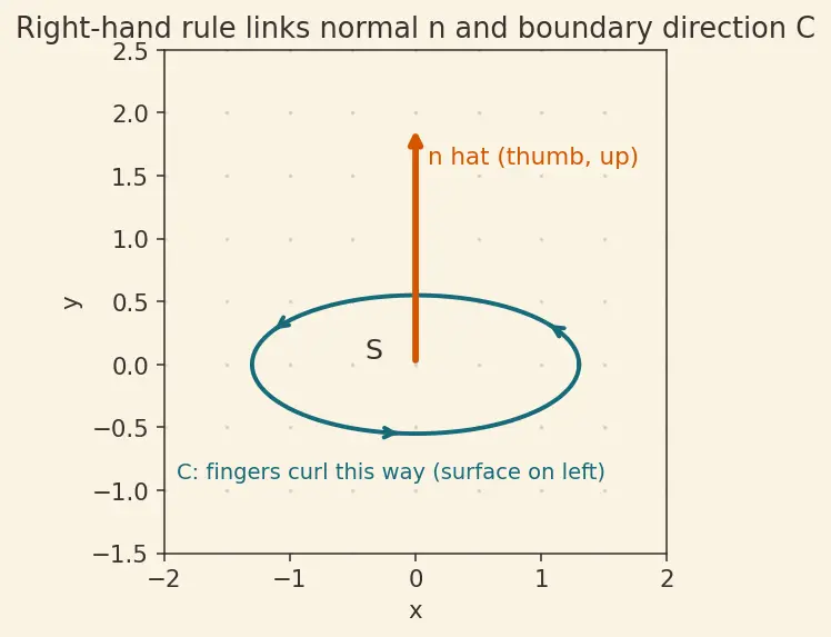 Figure — Stokes' theorem — statement, curl-circulation connection